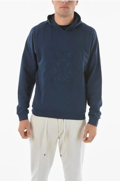 Corneliani Cc Collection Embossed Logo Hoodie In Blue