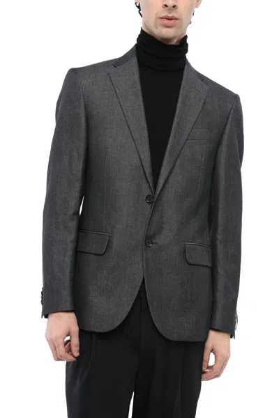 Corneliani Cc Collection Flax Blend Half-lined Blazer In Grey