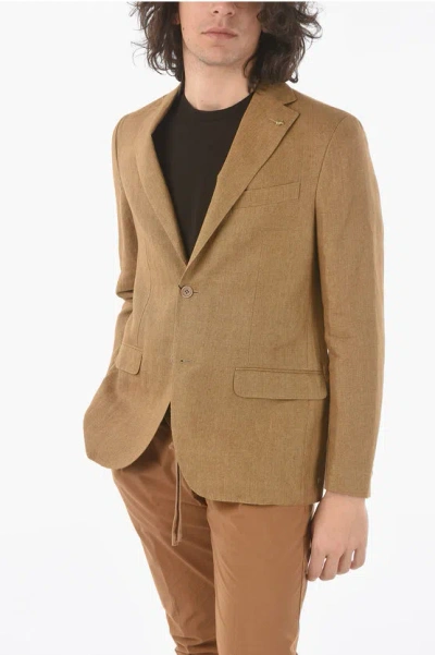 Corneliani Cc Collection Flax Right Side Vents 2-button Blazer In Brown