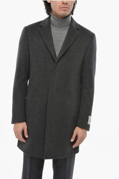 Corneliani Cc Collection Fully-lined Virgin Wool Coat With Hidden Butto In Gray
