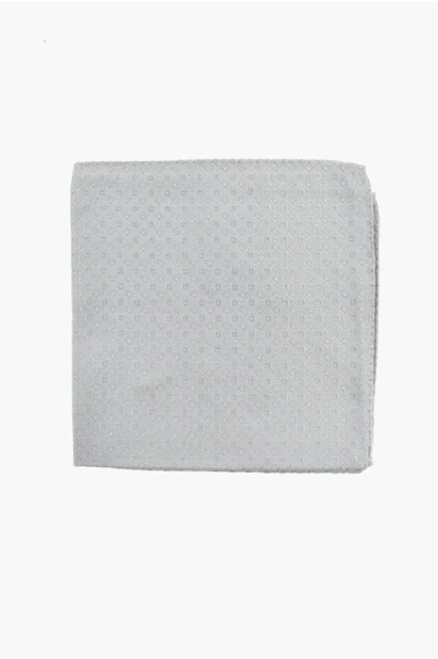 Corneliani Cc Collection Geometrical Patterned Silk Pocket Square In Gray