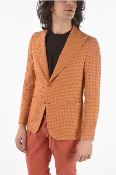 Corneliani Cc Collection Gingham Checked Side Vents Peak Lapel Reward 2 In Orange