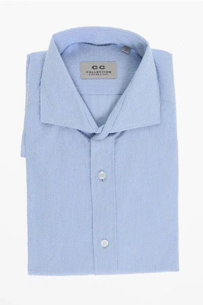 Corneliani Cc Collection Hairline Patterned Distressed Cotton Shirt