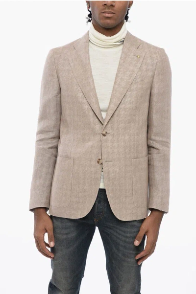 Corneliani Cc Collection Half-lined Jacquard Linen Blazer With Patch Po In Pattern