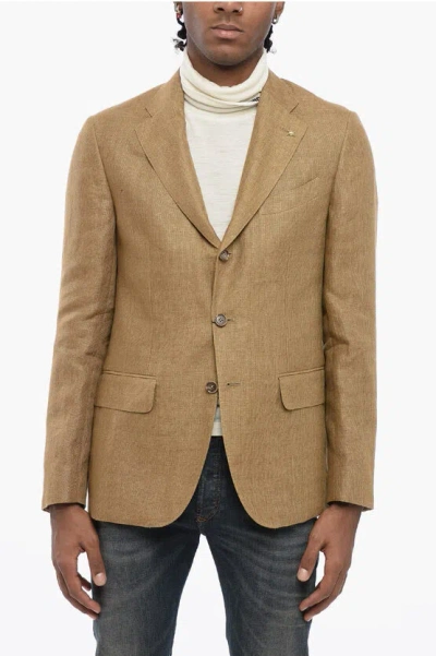 Corneliani Cc Collection Half-lined Linen Blazer With Flap Pockets In Gold