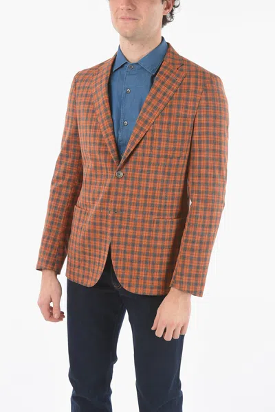 Corneliani Cc Collection Half-lined Plaid Check Blazer With Patch Pocke In Blue