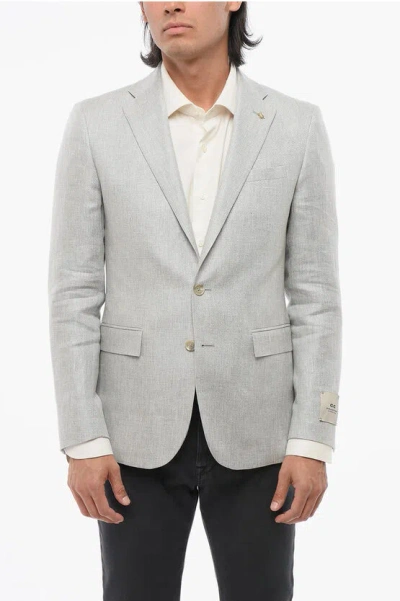 Corneliani Cc Collection Half-lined Refined Linen Blend Blazer In Gray