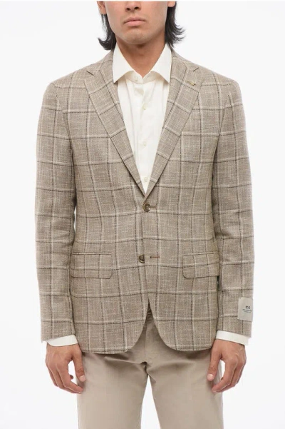 Corneliani Cc Collection Half-lined Refined Windowpane Check Blazer In Brown