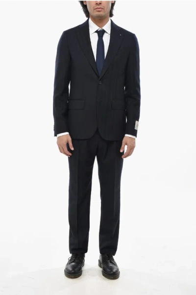 Corneliani Cc Collection Herringbone Motif Virgin Wool And Cashmere Sui In Black