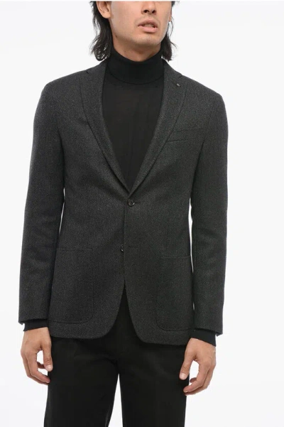 Corneliani Cc Collection Herringbone Motif Wool Single Breatsed Blazer