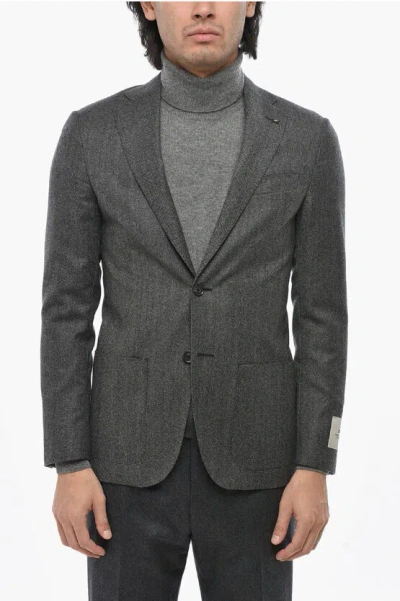 Corneliani Cc Collection Herringbone Patterned Wool Blend Blazer In Gray