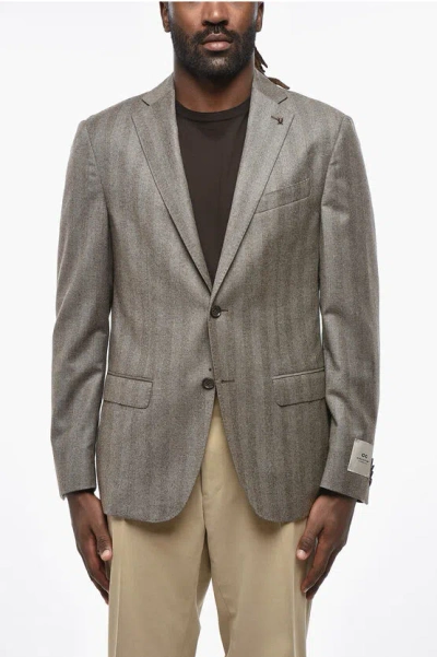 Corneliani Cc Collection Herringbone Wool Blazer With Flap Pockets In Gray