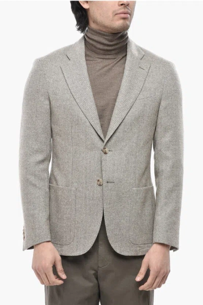 Corneliani Cc Collection Herringbone Wool-blend Jacket In Gray