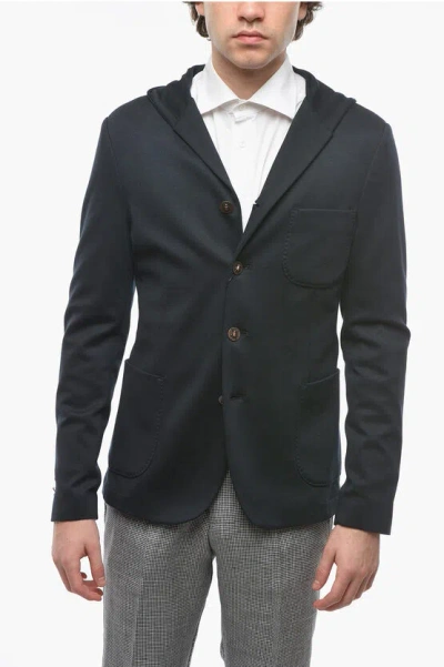 Corneliani Cc Collection Hooded Jersey Blazer With Patch Pockets In Gray