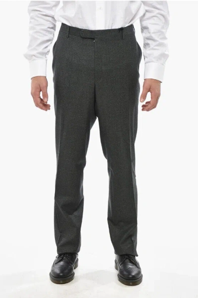 Corneliani Cc Collection Hopsack Wool Blend Pants With Belt Loops In Black