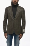 Corneliani Cc Collection Houndstooth Patterned Cashmere Blend Blazer In Green