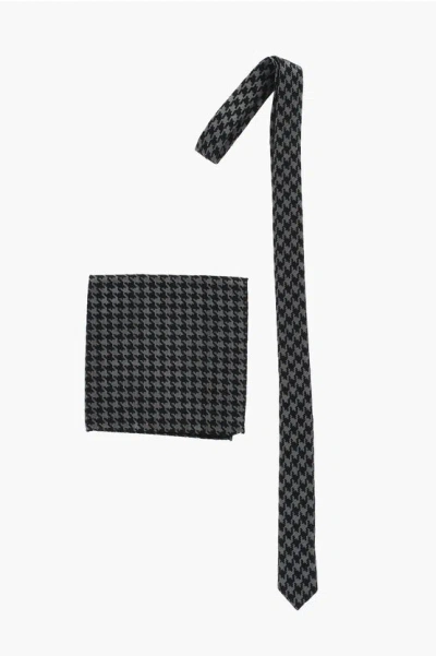 Corneliani Cc Collection Houndstooth Patterned Pocket Square And Tie Se