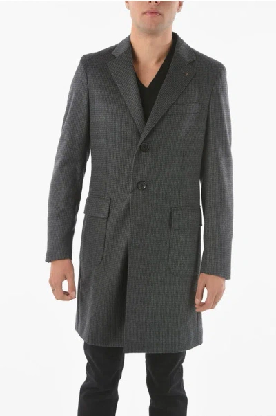 Corneliani Cc Collection Houndstooth Patterned Pure Cashmere Coat In Black