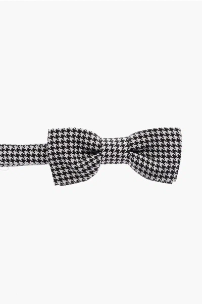 Corneliani Cc Collection Houndstooth Patterned Silk Bow Tie In Black