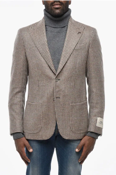 Corneliani Cc Collection Houndstooth Patterned Wool Blazer With Peak La In Gray
