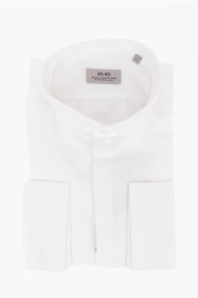 Corneliani Cc Collection Jacquard Cotton Shirt With Wing-tip Collar In White