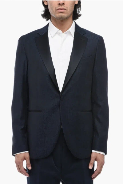 Corneliani Cc Collection Jacquard Reward Blazer With Welt Pockets In Blue