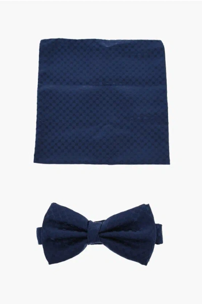 Corneliani Cc Collection Jacquard Silk Pocket Square And Bow Tie Set In Blue