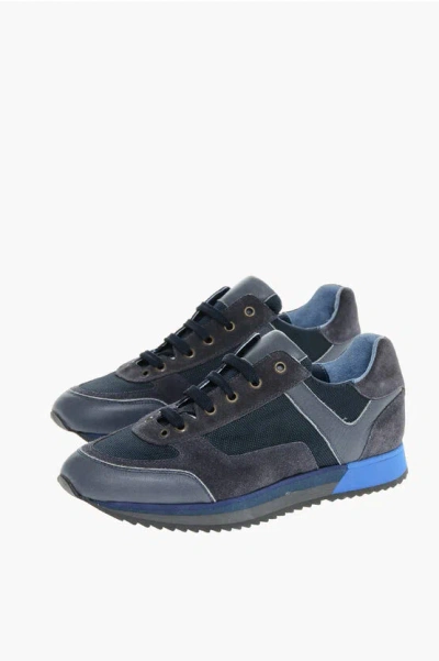 Corneliani Cc Collection Leather And Fabric Low Top Sneakers In Black