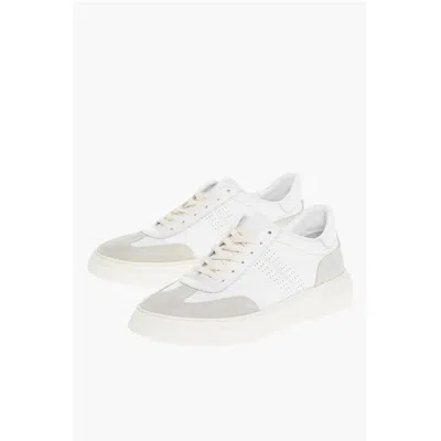Corneliani Cc Collection Leather Low-top Sneakers With Suede Detail In White