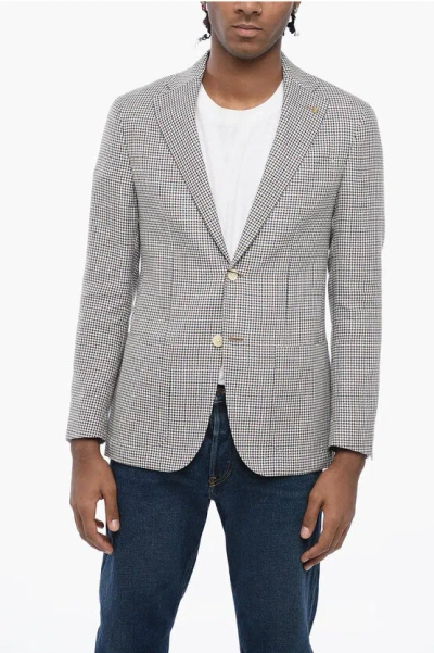 Corneliani Cc Collection Linen Blend Refined Blazer With Houndstooth Mo In Gray