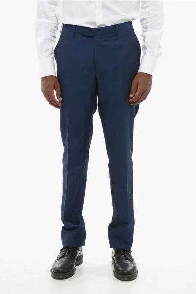 Corneliani Cc Collection Linen-blend Trousers With Scalloped Hem In Blue