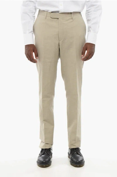 Corneliani Cc Collection Linen-blend Trousers With Scalloped Hem In Brown
