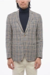 Corneliani Cc Collection Linen-blended Blazer With Checkered Motif
