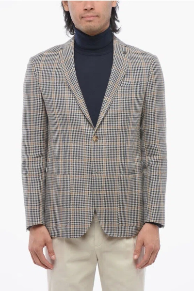 Corneliani Cc Collection Linen-blended Blazer With Checkered Motif