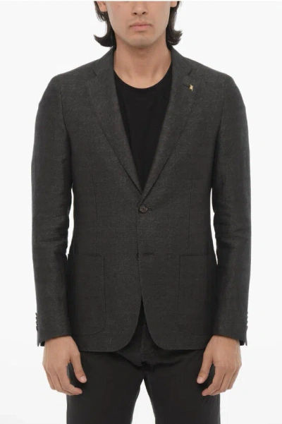 Corneliani Cc Collection Linen Half-lined Blazer With Patch Pockets In Black
