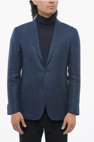 Corneliani Cc Collection Linen Herringbone Right Blazer