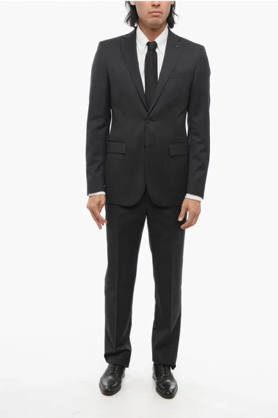 Corneliani Cc Collection Melange Virgin Wool Suit With Flap Pockets