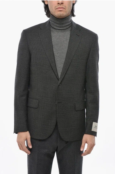 Corneliani Cc Collection Micro Checked Virgin Wool Blazer In Black