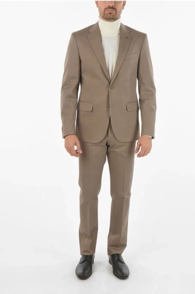 Corneliani Cc Collection Notch Lapel Right Cotton Blend Suit In Brown