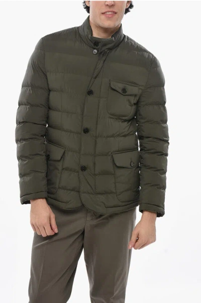 Corneliani Cc Collection Padded And Quilted Jacket With Breast Pocket In Green