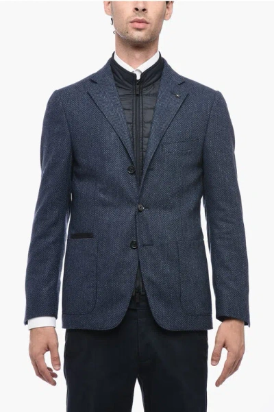 Corneliani Cc Collection Padded Half-lined Blazer With Herringbone Patt In Blue