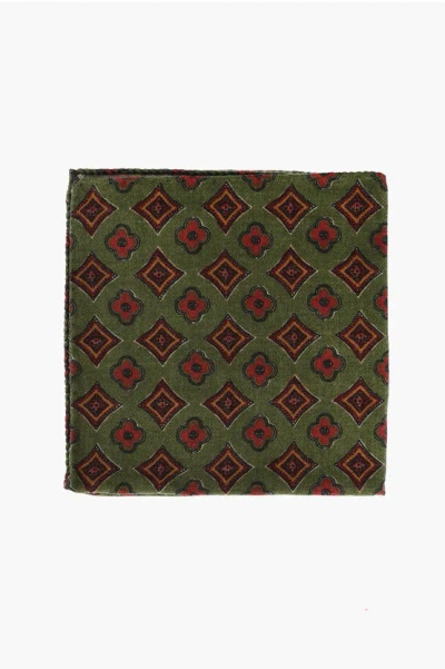 Corneliani Cc Collection Patterned Wool Pocket Square In Green