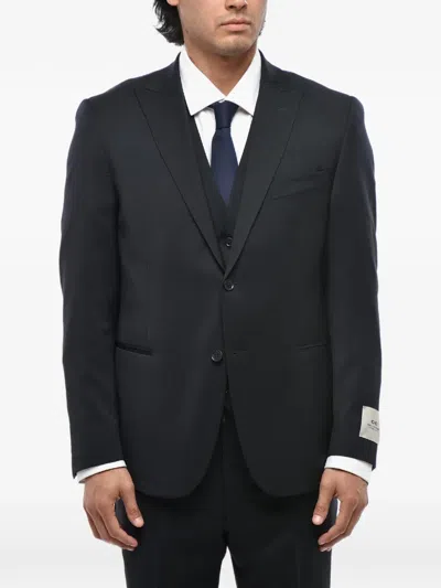 Corneliani Cc Collection Peak-lapel Three-piece Suit In Black