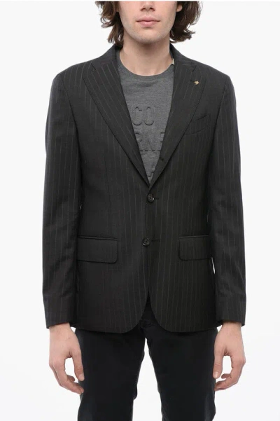 Corneliani Cc Collection Pinstriped Side Vents Notch Lapel 3-button Bla In Black