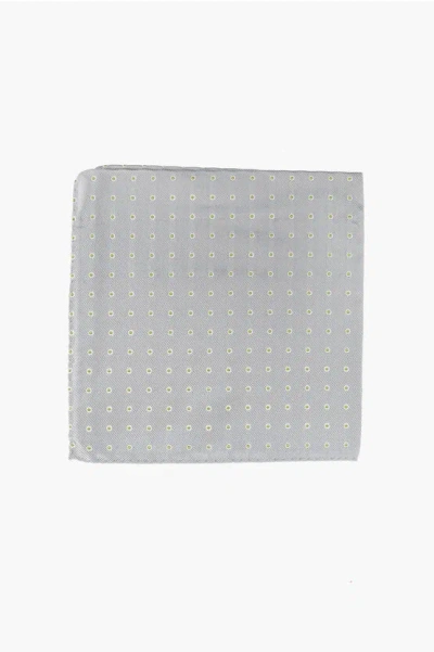 Corneliani Cc Collection Polka Dots Silk Pocket Square In Gray