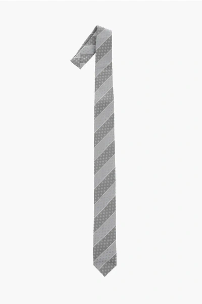 Corneliani Cc Collection Polka Dots Silk Tie In Gray