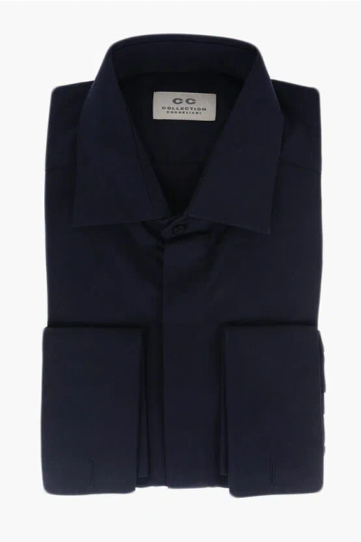 Corneliani Cc Collection Popeline Cotton Shirt With Hidden Buttoning In Black