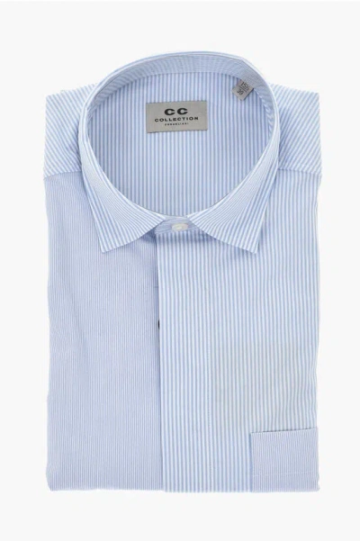 Corneliani Cc Collection Poplin Shirt With Striped Pattern And Chest Po In Blue