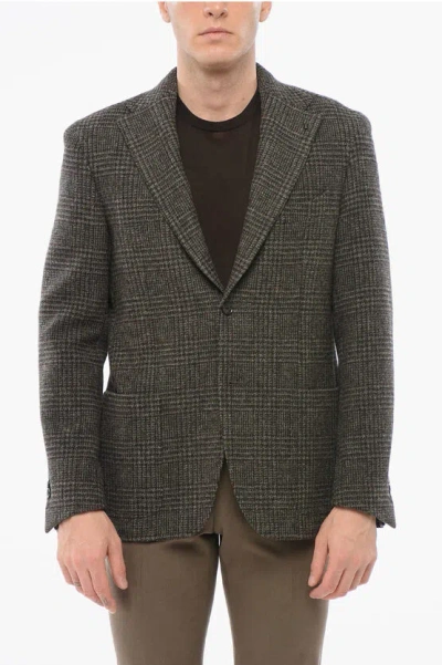 Corneliani Cc Collection Prince Of Wales Motif Wool Relight Single Brea In Black