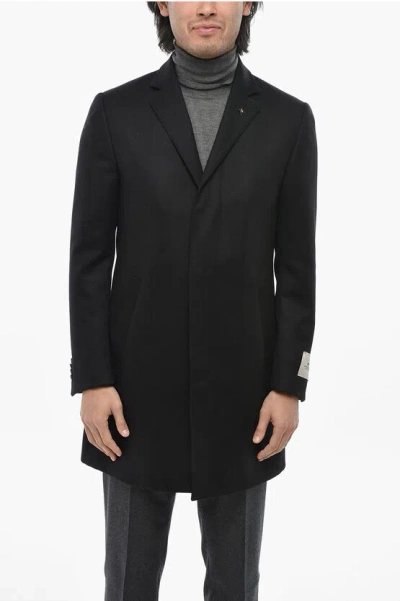 Corneliani Cc Collection Pure Virgin Wool Coat With Hidden Button Closu In Black